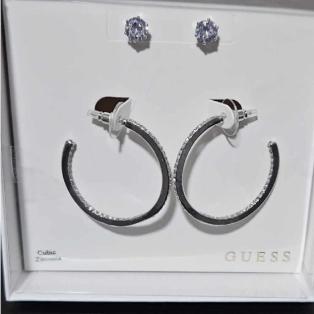 Guess Silver Hoop and Stud Earrings